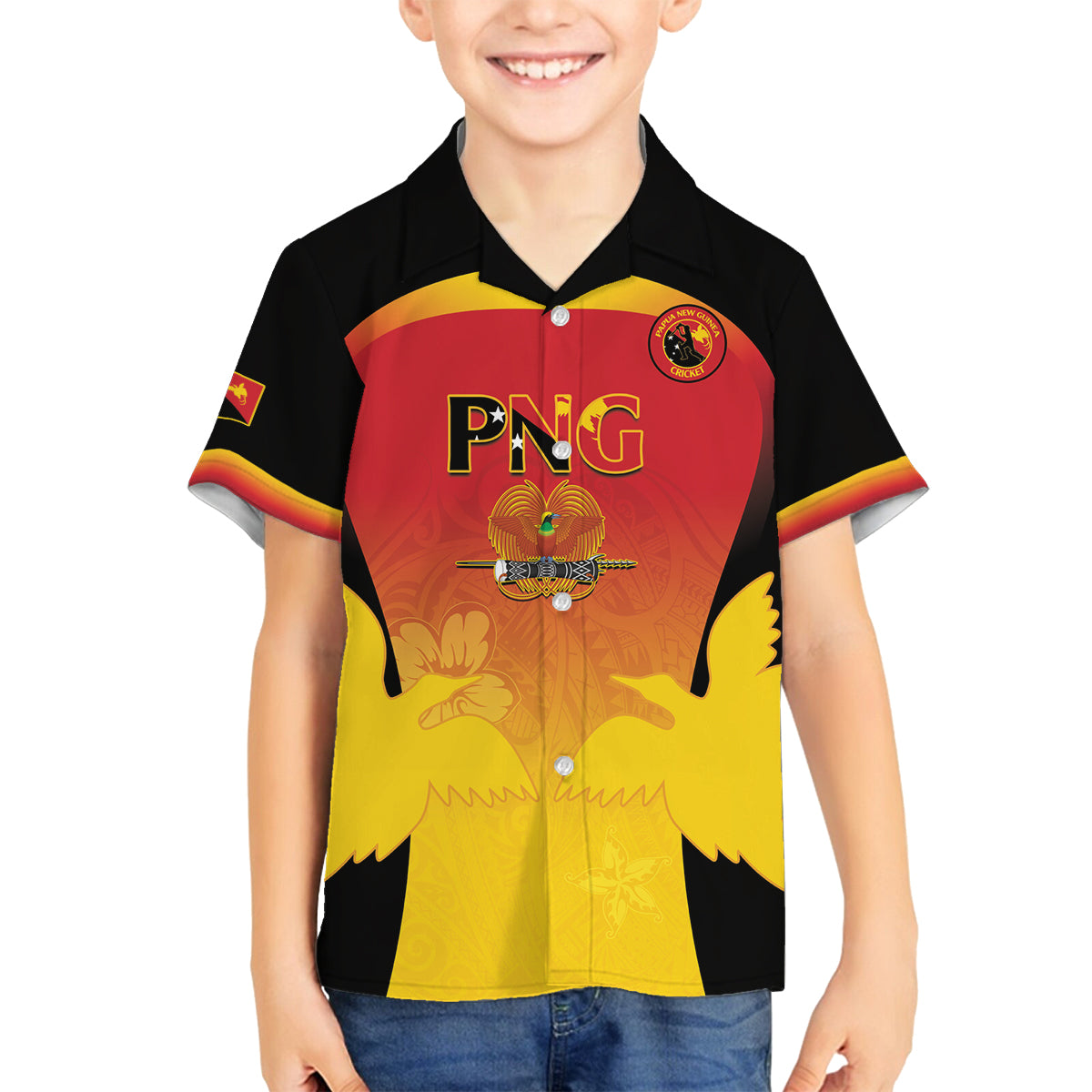 Custom Papua New Guinea Cricket Family Matching Summer Maxi Dress and Hawaiian Shirt 2024 Go PNG LT14 Son's Shirt Black - Polynesian Pride