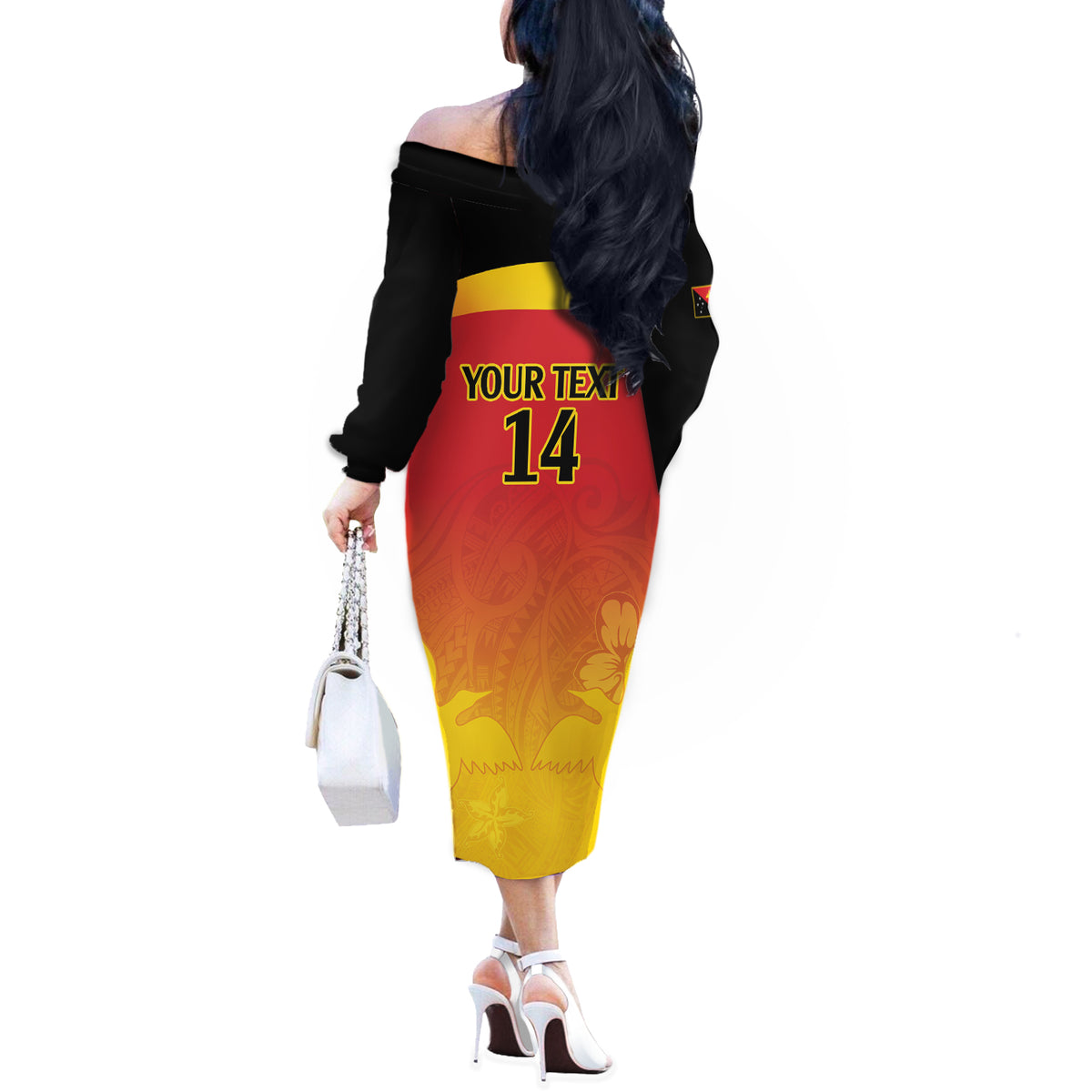 Custom Papua New Guinea Cricket Off The Shoulder Long Sleeve Dress 2024 Go PNG LT14 - Polynesian Pride
