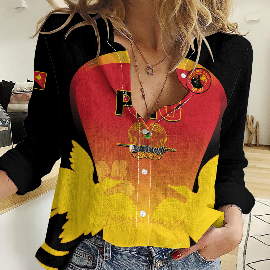 Custom Papua New Guinea Cricket Women Casual Shirt 2024 Go PNG LT14 Female Black - Polynesian Pride