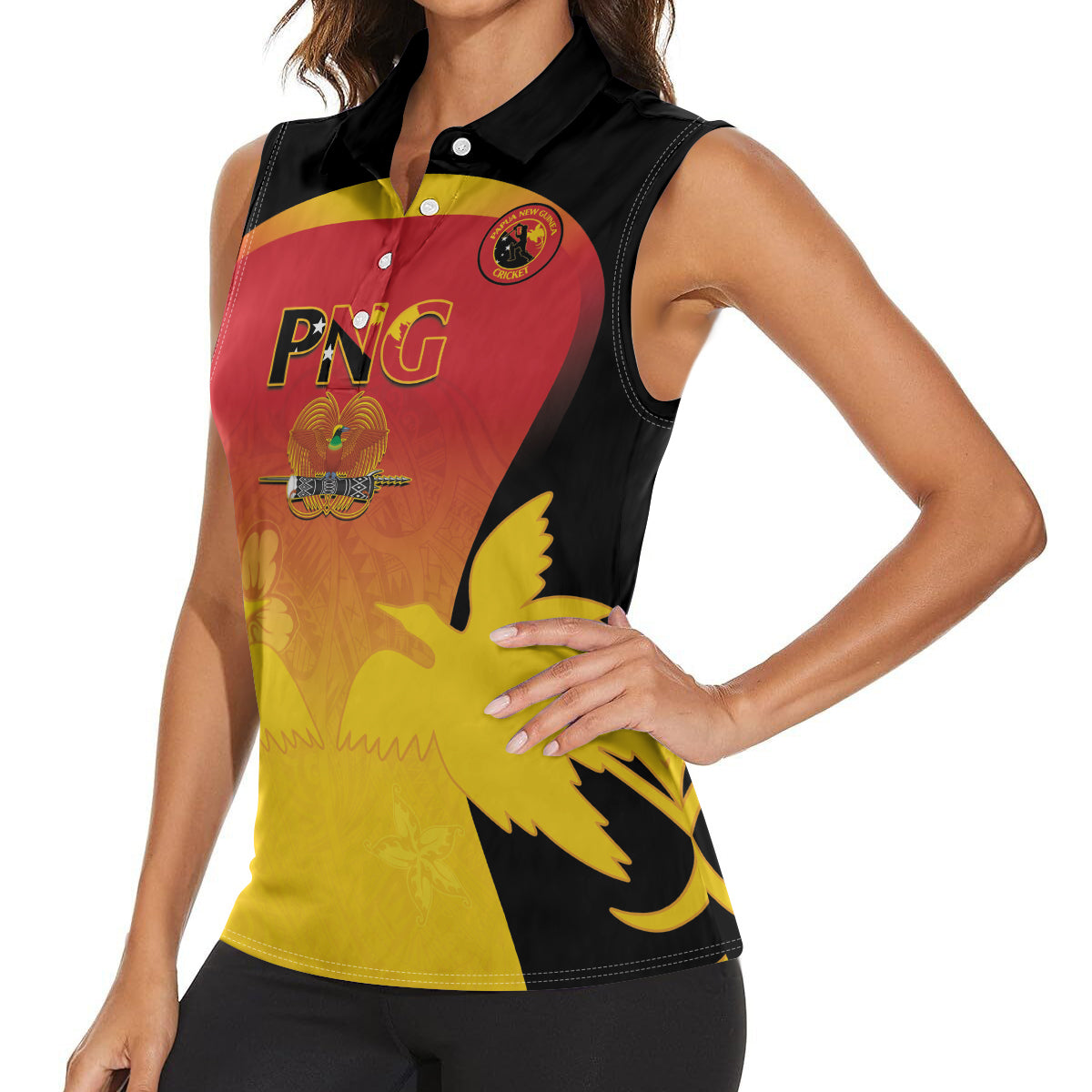 Custom Papua New Guinea Cricket Women Sleeveless Polo Shirt 2024 Go PNG LT14 - Polynesian Pride
