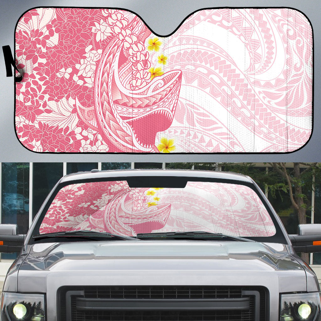 Pink Hawaii Shark Tattoo Auto Sun Shade Puakenikeni Lei Plumeria Polynesian Pattern