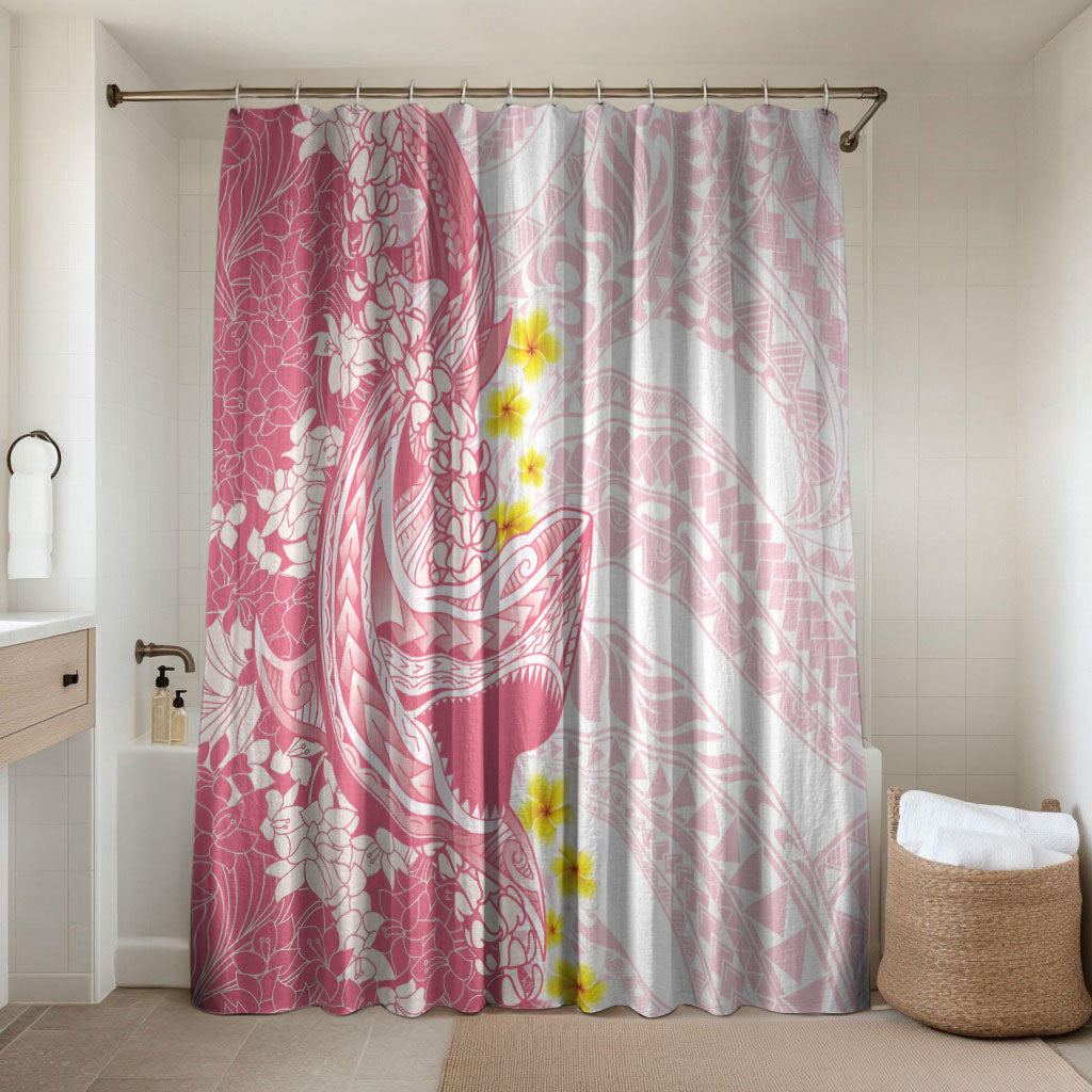 Pink Hawaii Shark Tattoo Bathroom Set Puakenikeni Lei Plumeria Polynesian Pattern