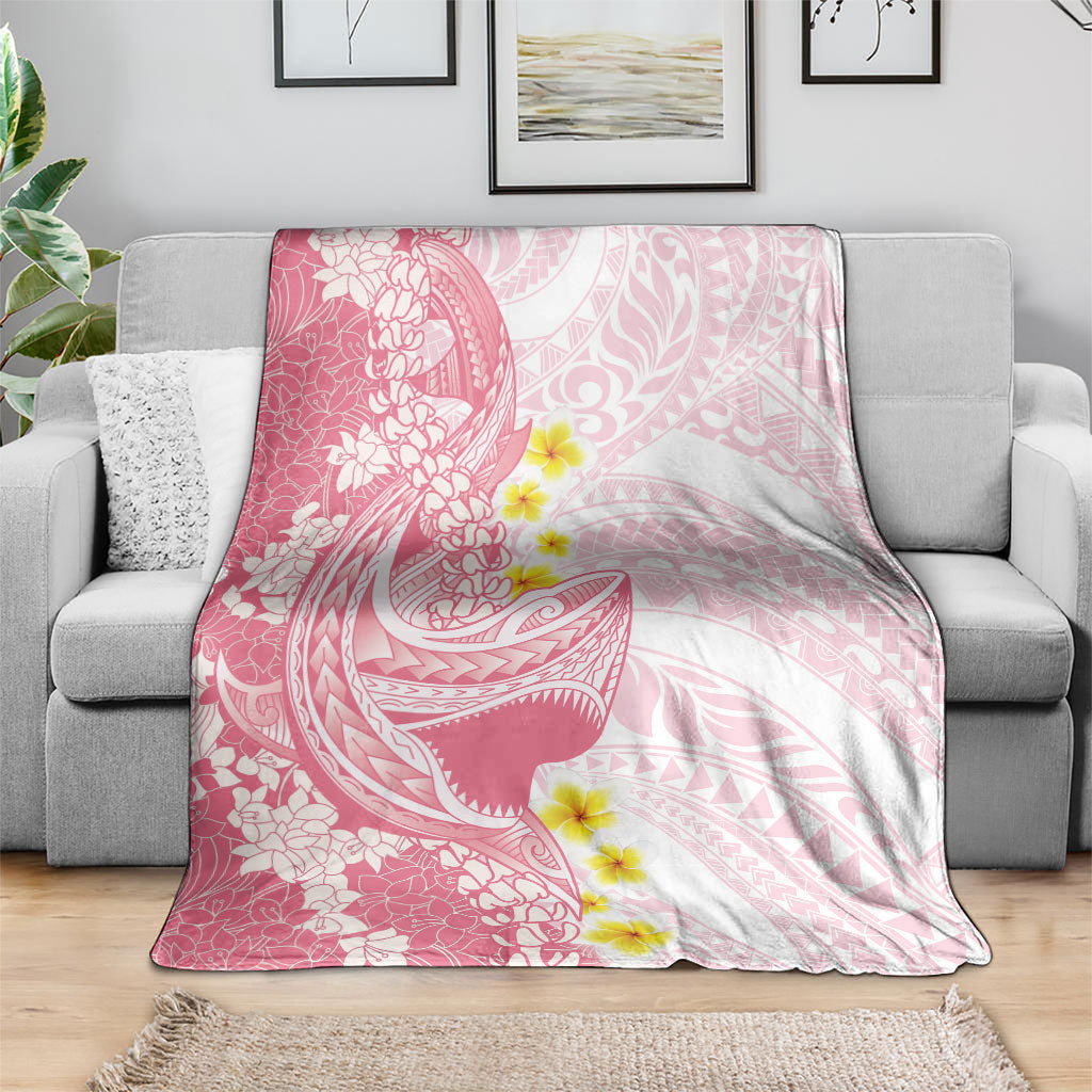 Pink Hawaii Shark Tattoo Blanket Puakenikeni Lei Plumeria Polynesian Pattern