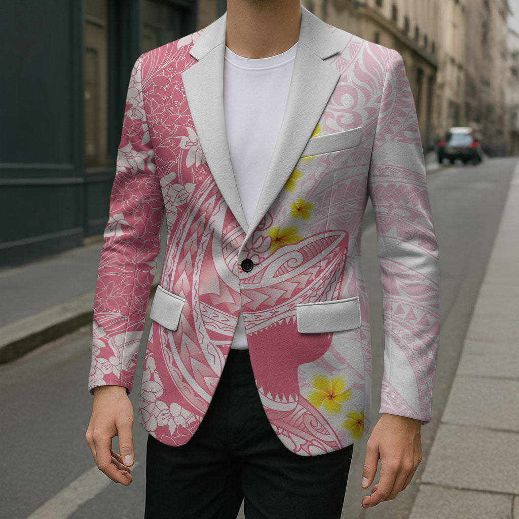 Pink Hawaii Shark Tattoo Blazer Puakenikeni Lei Plumeria Polynesian Pattern