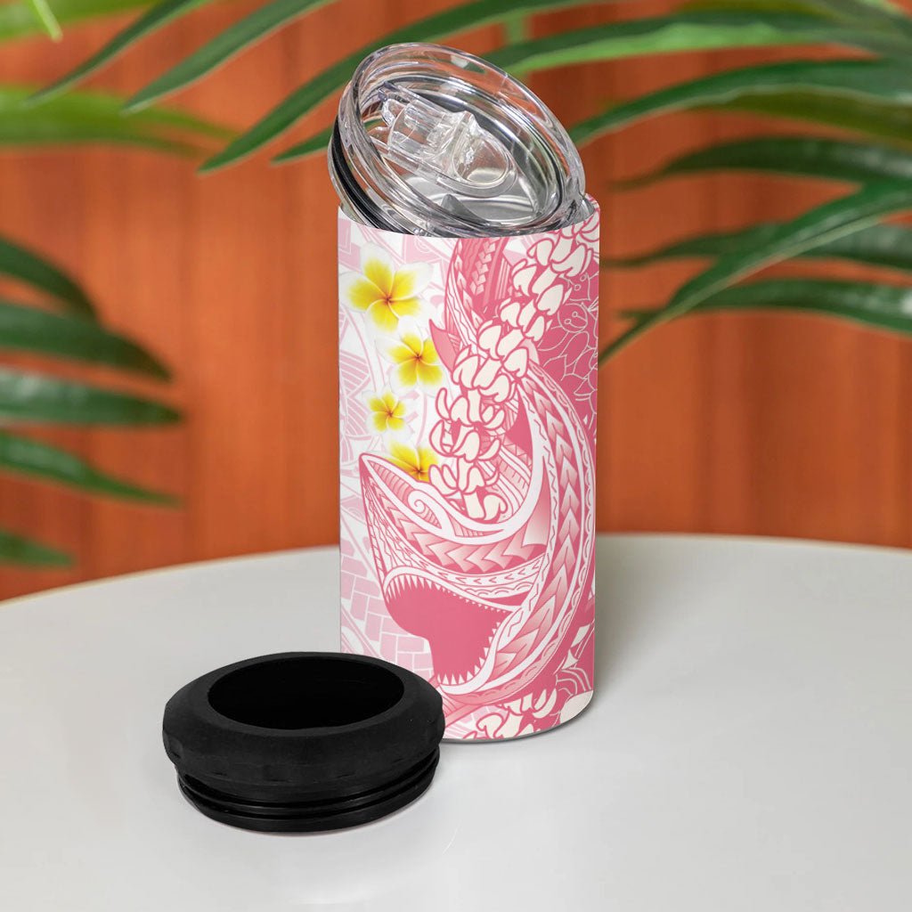Pink Hawaii Shark Tattoo 4 in 1 Can Cooler Tumbler Puakenikeni Lei Plumeria Polynesian Pattern LT14 - Polynesian Pride