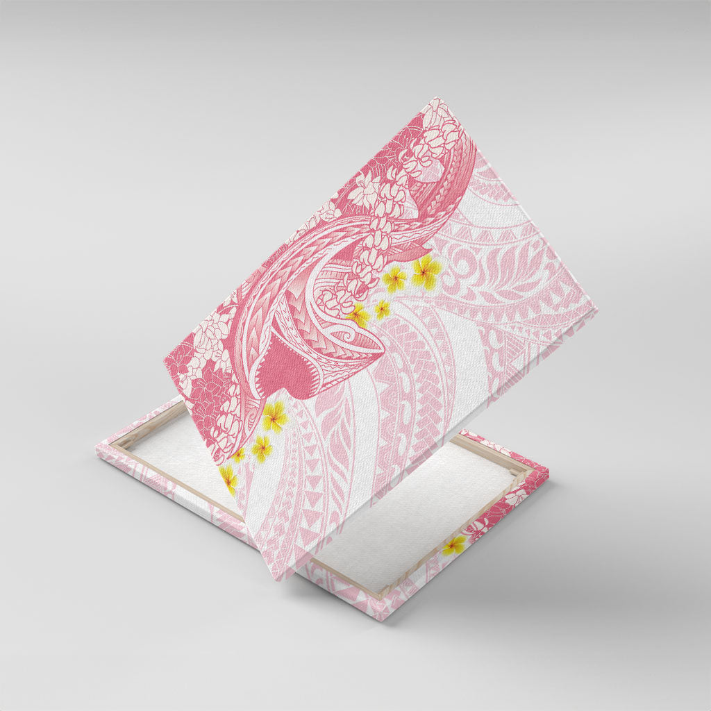Pink Hawaii Shark Tattoo Canvas Wall Art Puakenikeni Lei Plumeria Polynesian Pattern
