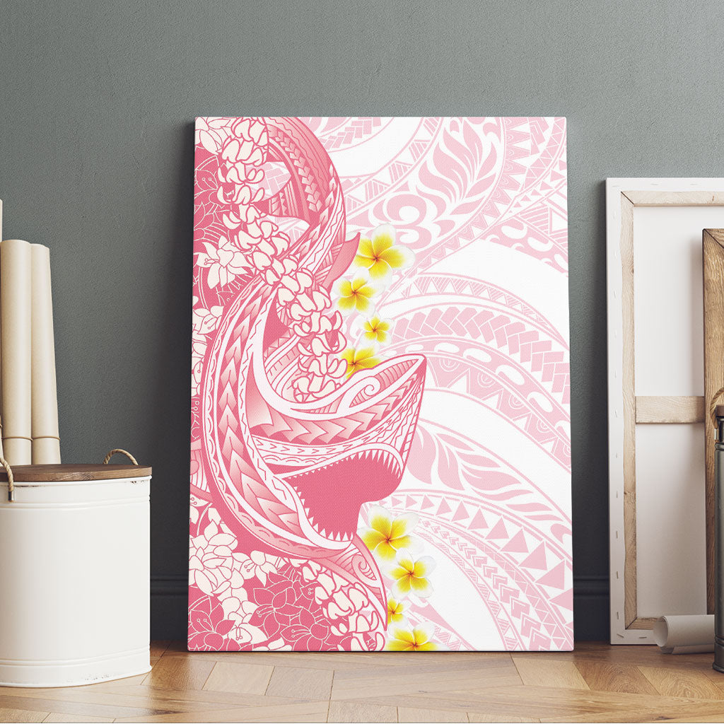 Pink Hawaii Shark Tattoo Canvas Wall Art Puakenikeni Lei Plumeria Polynesian Pattern