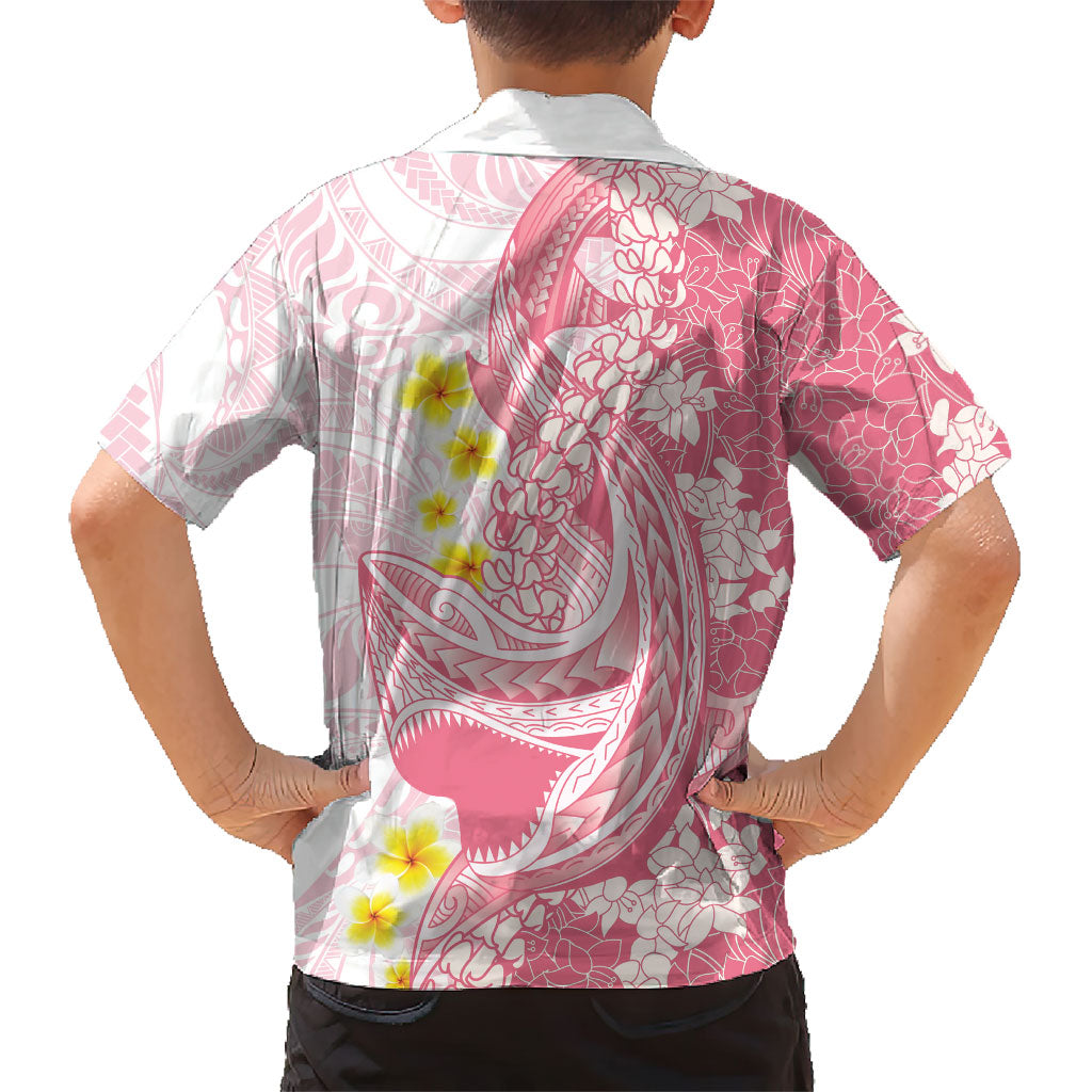 Pink Hawaii Shark Tattoo Family Matching Long Sleeve Bodycon Dress and Hawaiian Shirt Puakenikeni Lei Plumeria Polynesian Pattern LT14 - Polynesian Pride