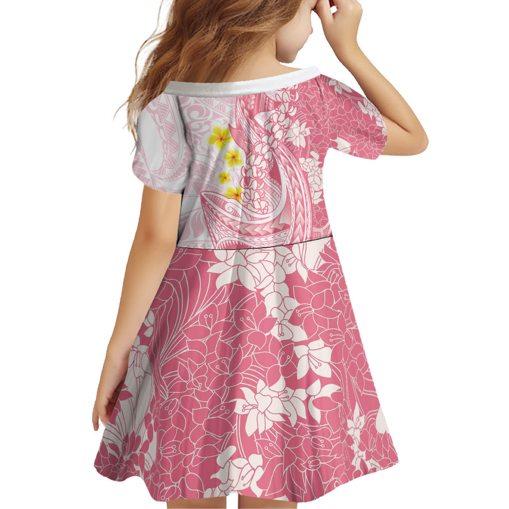 Pink Hawaii Shark Tattoo Family Matching Long Sleeve Bodycon Dress and Hawaiian Shirt Puakenikeni Lei Plumeria Polynesian Pattern LT14 - Polynesian Pride