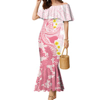 Pink Hawaii Shark Tattoo Family Matching Mermaid Dress and Hawaiian Shirt Puakenikeni Lei Plumeria Polynesian Pattern LT14 Mom's Dress Pink - Polynesian Pride