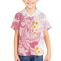 Pink Hawaii Shark Tattoo Family Matching Off The Shoulder Long Sleeve Dress and Hawaiian Shirt Puakenikeni Lei Plumeria Polynesian Pattern LT14 Son's Shirt Pink - Polynesian Pride