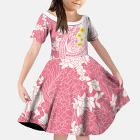 Pink Hawaii Shark Tattoo Family Matching Tank Maxi Dress and Hawaiian Shirt Puakenikeni Lei Plumeria Polynesian Pattern LT14 Daughter's Dress Pink - Polynesian Pride