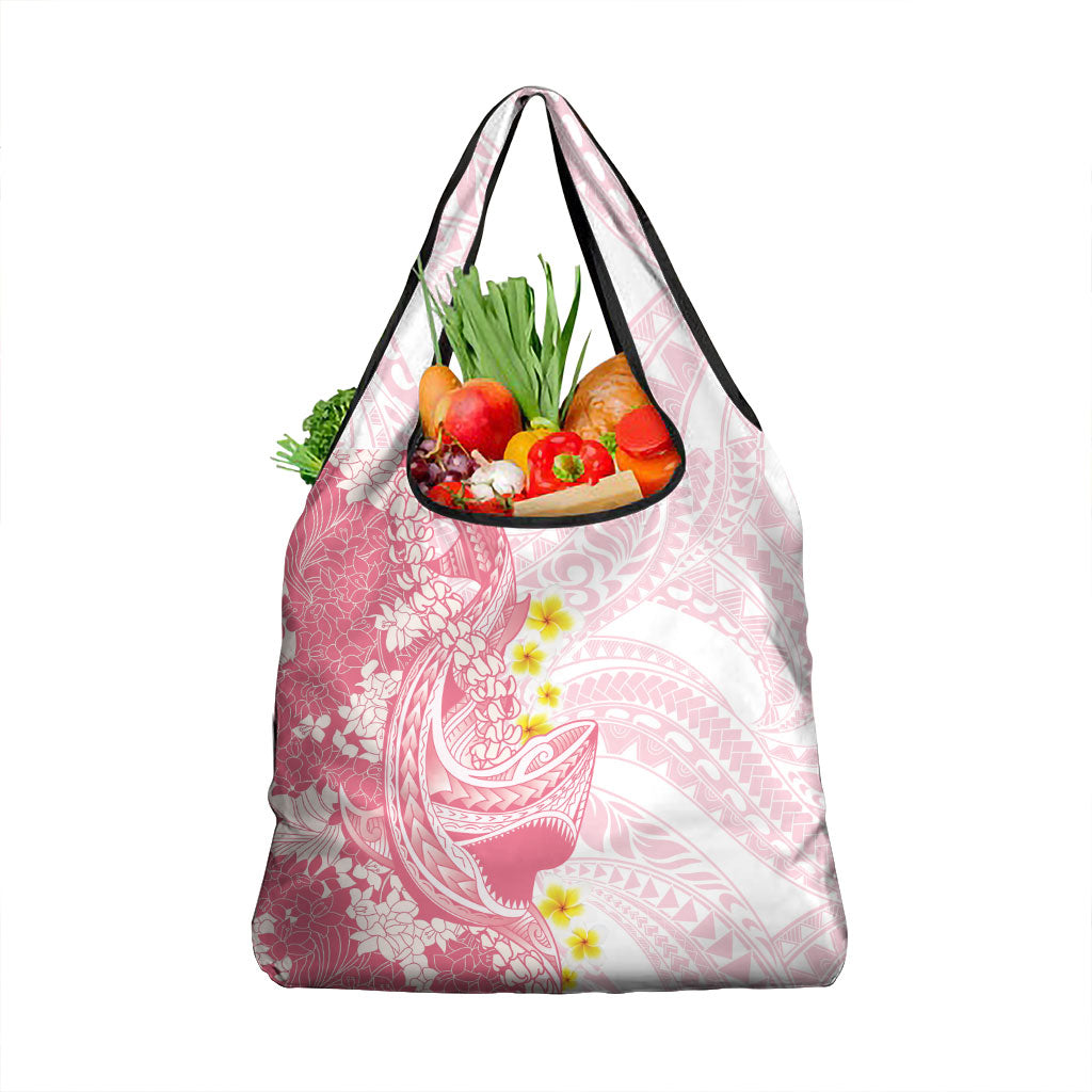 Pink Hawaii Shark Tattoo Grocery Bag Puakenikeni Lei Plumeria Polynesian Pattern LT14 1-pack One Size Pink - Polynesian Pride