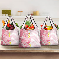 Pink Hawaii Shark Tattoo Grocery Bag Puakenikeni Lei Plumeria Polynesian Pattern LT14 3-pack One Size Pink - Polynesian Pride