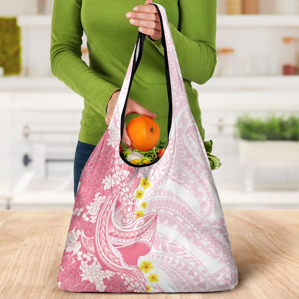 Pink Hawaii Shark Tattoo Grocery Bag Puakenikeni Lei Plumeria Polynesian Pattern LT14 - Polynesian Pride