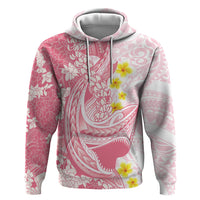 Pink Hawaii Shark Tattoo Hoodie Puakenikeni Lei Plumeria Polynesian Pattern
