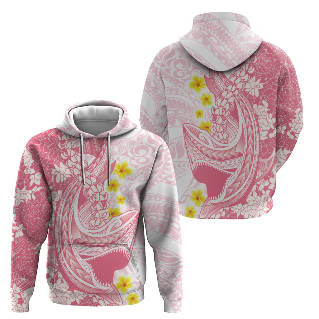 Pink Hawaii Shark Tattoo Hoodie Puakenikeni Lei Plumeria Polynesian Pattern