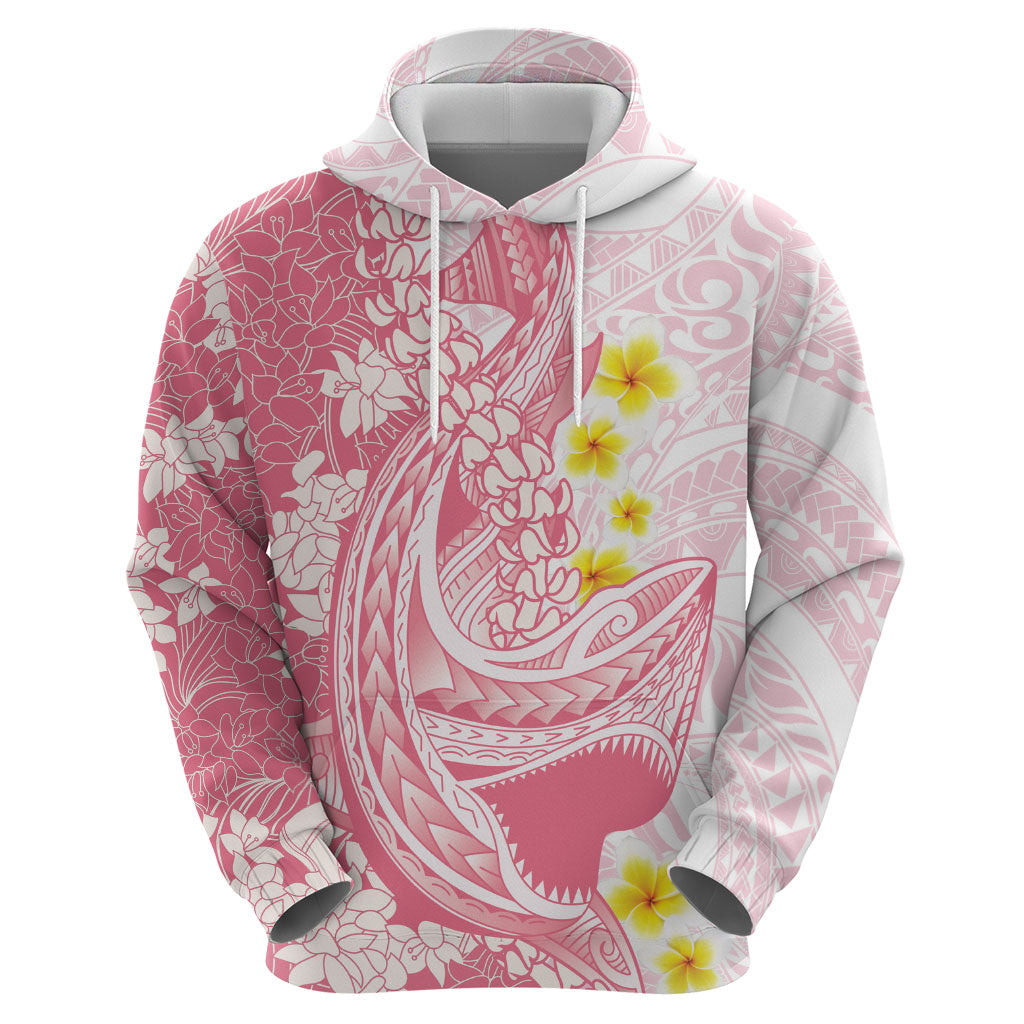 Pink Hawaii Shark Tattoo Hoodie Puakenikeni Lei Plumeria Polynesian Pattern
