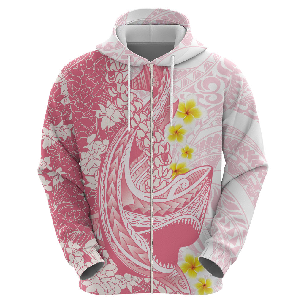 Pink Hawaii Shark Tattoo Hoodie Puakenikeni Lei Plumeria Polynesian Pattern