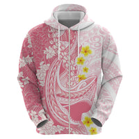 Pink Hawaii Shark Tattoo Hoodie Puakenikeni Lei Plumeria Polynesian Pattern