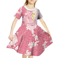 Pink Hawaii Shark Tattoo Kid Short Sleeve Dress Puakenikeni Lei Plumeria Polynesian Pattern