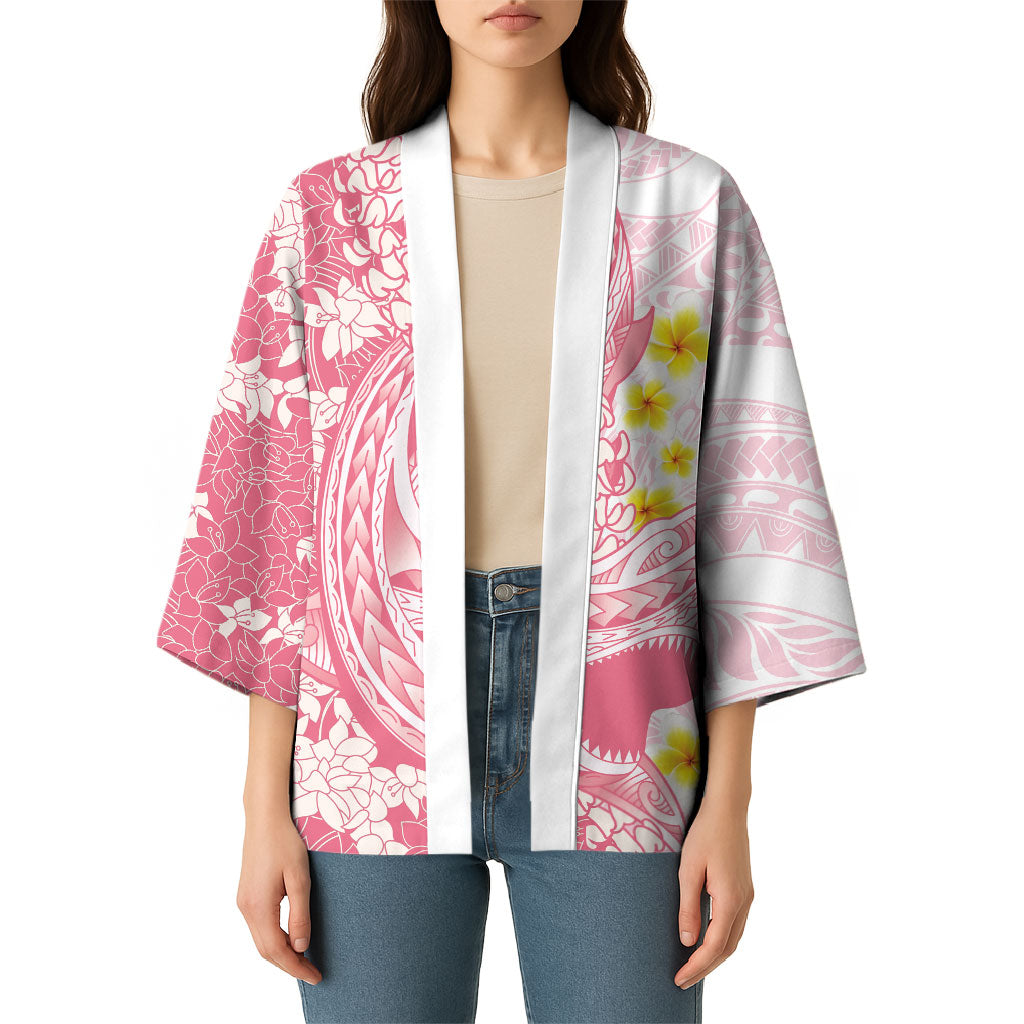 Pink Hawaii Shark Tattoo Kimono Puakenikeni Lei Plumeria Polynesian Pattern
