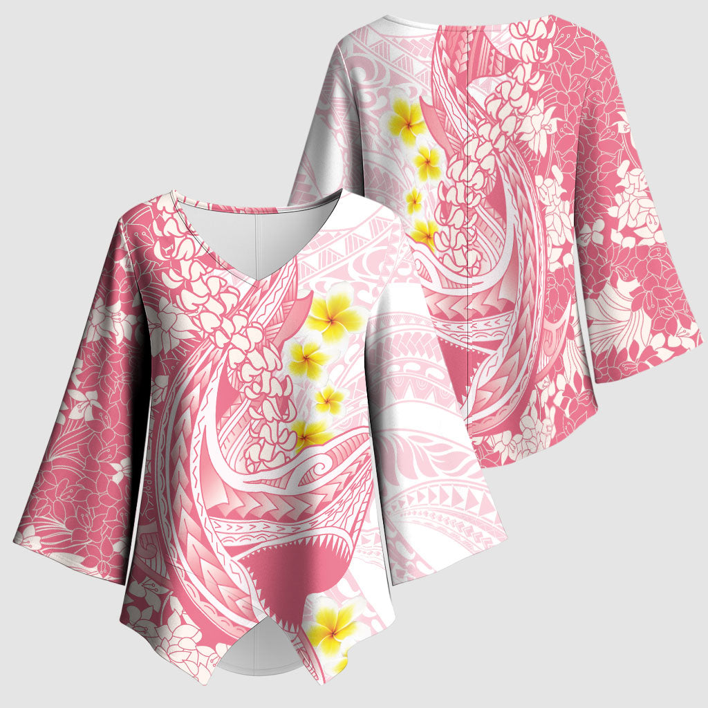 Pink Hawaii Shark Tattoo Kimono Sleeve Blouse Puakenikeni Lei Plumeria Polynesian Pattern