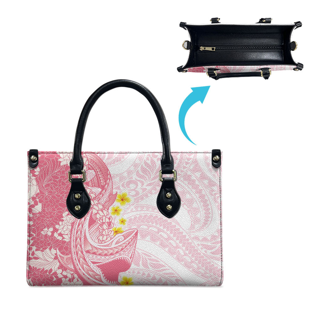 Pink Hawaii Shark Tattoo Leather Bag Puakenikeni Lei Plumeria Polynesian Pattern LT14 - Polynesian Pride