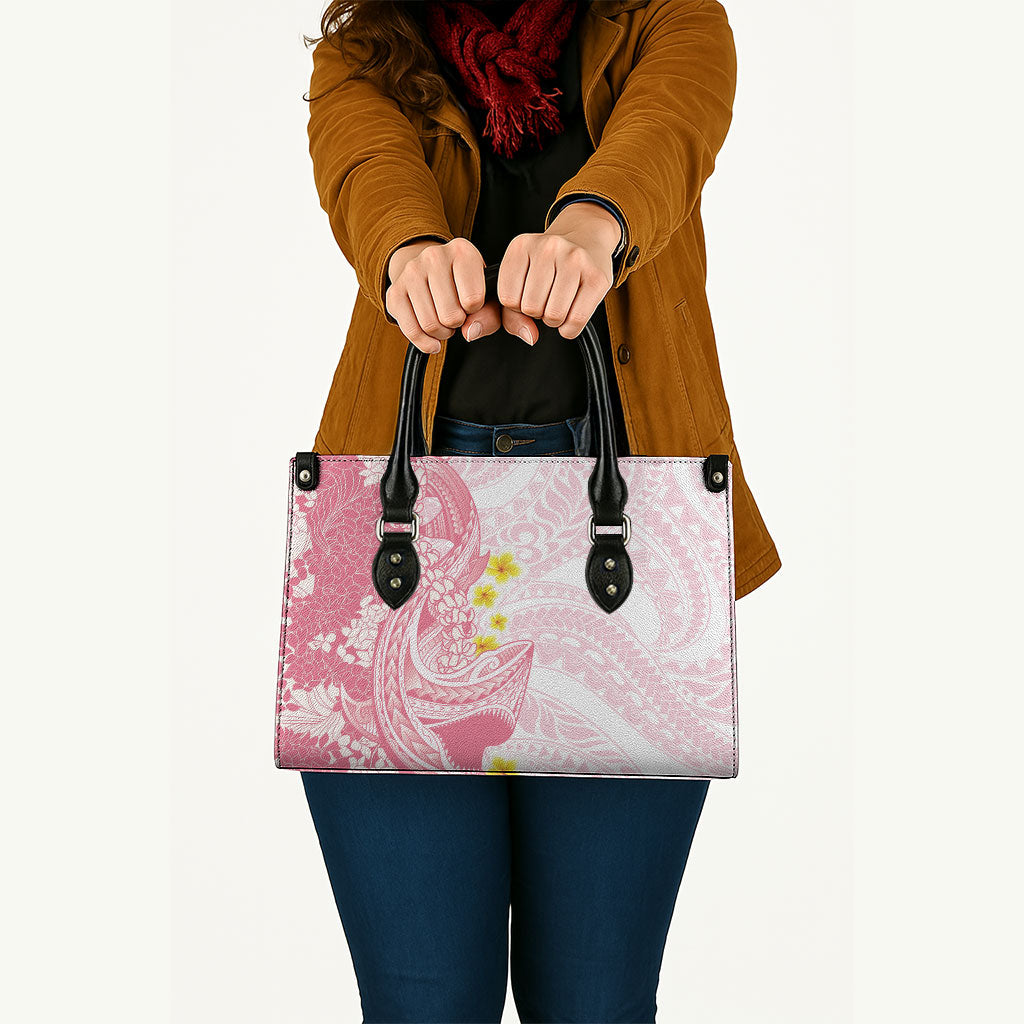 Pink Hawaii Shark Tattoo Leather Bag Puakenikeni Lei Plumeria Polynesian Pattern LT14 - Polynesian Pride