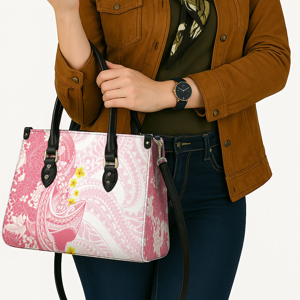 Pink Hawaii Shark Tattoo Leather Bag Puakenikeni Lei Plumeria Polynesian Pattern LT14 - Polynesian Pride