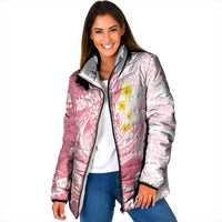 Pink Hawaii Shark Tattoo Padded Jacket Puakenikeni Lei Plumeria Polynesian Pattern