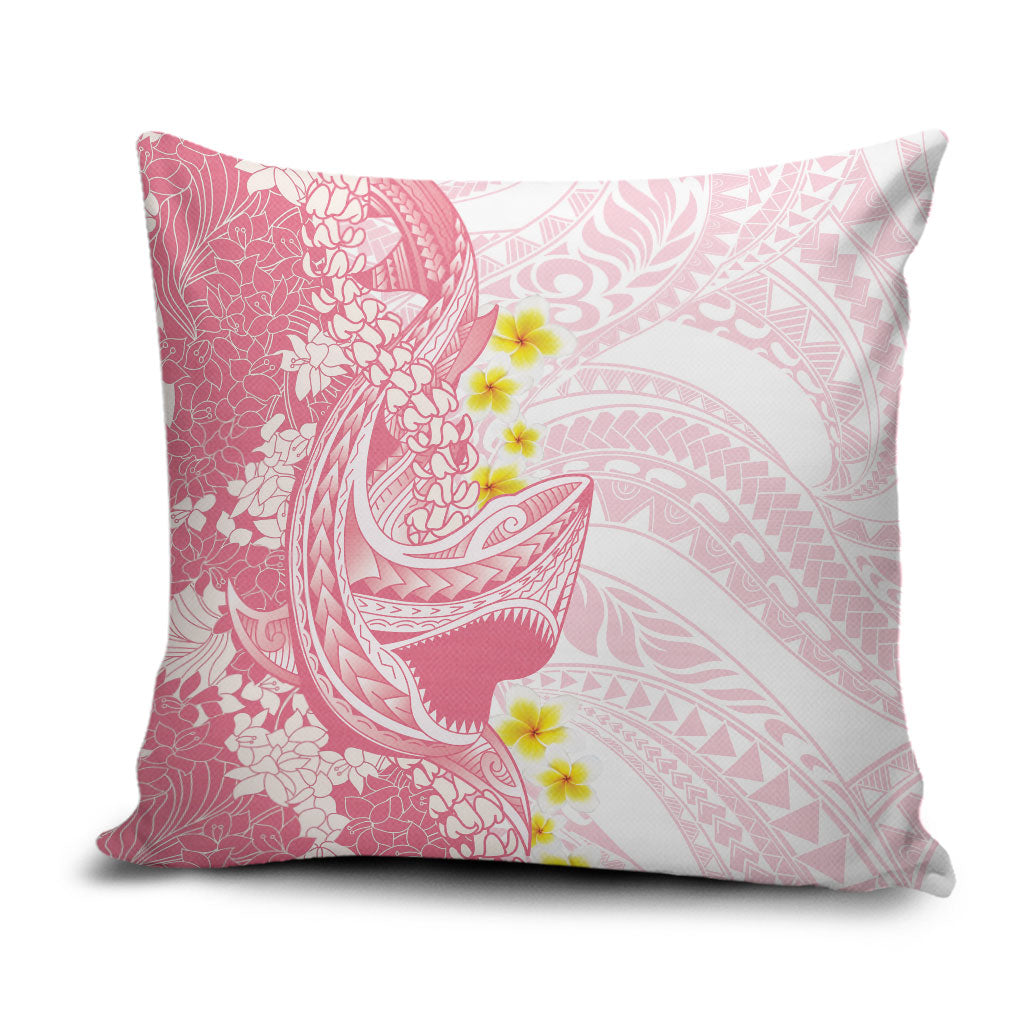Pink Hawaii Shark Tattoo Pillow Cover Puakenikeni Lei Plumeria Polynesian Pattern