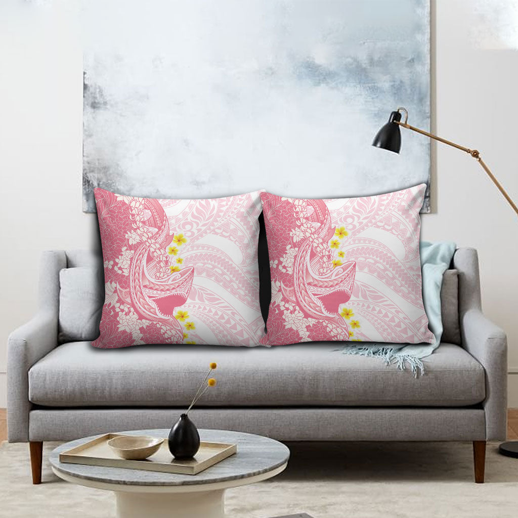 Pink Hawaii Shark Tattoo Pillow Cover Puakenikeni Lei Plumeria Polynesian Pattern