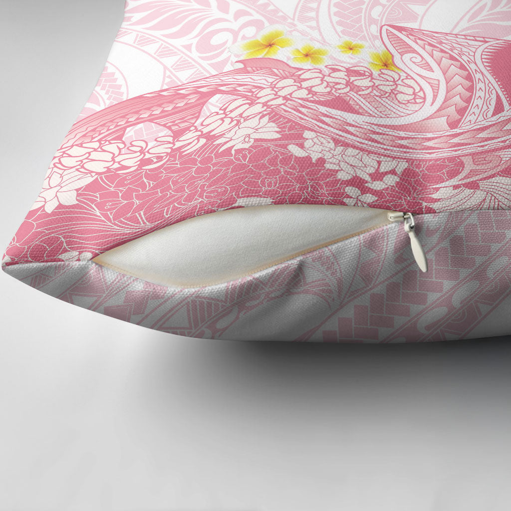 Pink Hawaii Shark Tattoo Pillow Cover Puakenikeni Lei Plumeria Polynesian Pattern