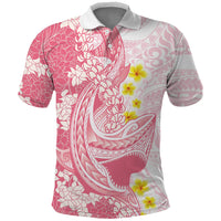 Pink Hawaii Shark Tattoo Polo Shirt Puakenikeni Lei Plumeria Polynesian Pattern
