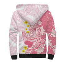 Pink Hawaii Shark Tattoo Sherpa Hoodie Puakenikeni Lei Plumeria Polynesian Pattern
