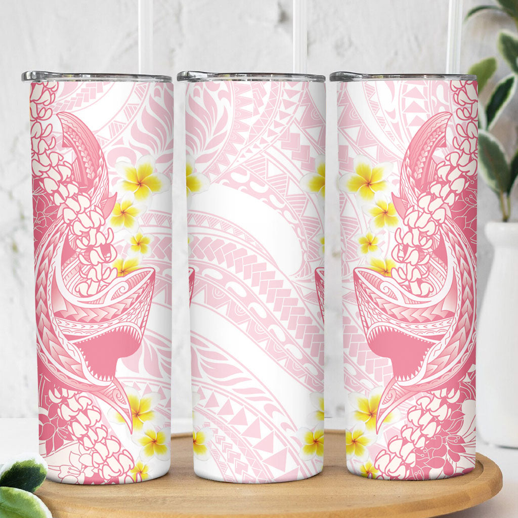 Pink Hawaii Shark Tattoo Skinny Tumbler Puakenikeni Lei Plumeria Polynesian Pattern LT14 - Polynesian Pride