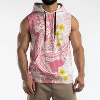 Pink Hawaii Shark Tattoo Sleeveless Hoodie Puakenikeni Lei Plumeria Polynesian Pattern
