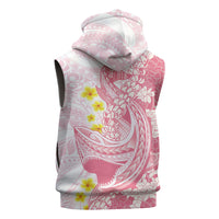 Pink Hawaii Shark Tattoo Sleeveless Zip Hoodie Puakenikeni Lei Plumeria Polynesian Pattern LT14 - Polynesian Pride