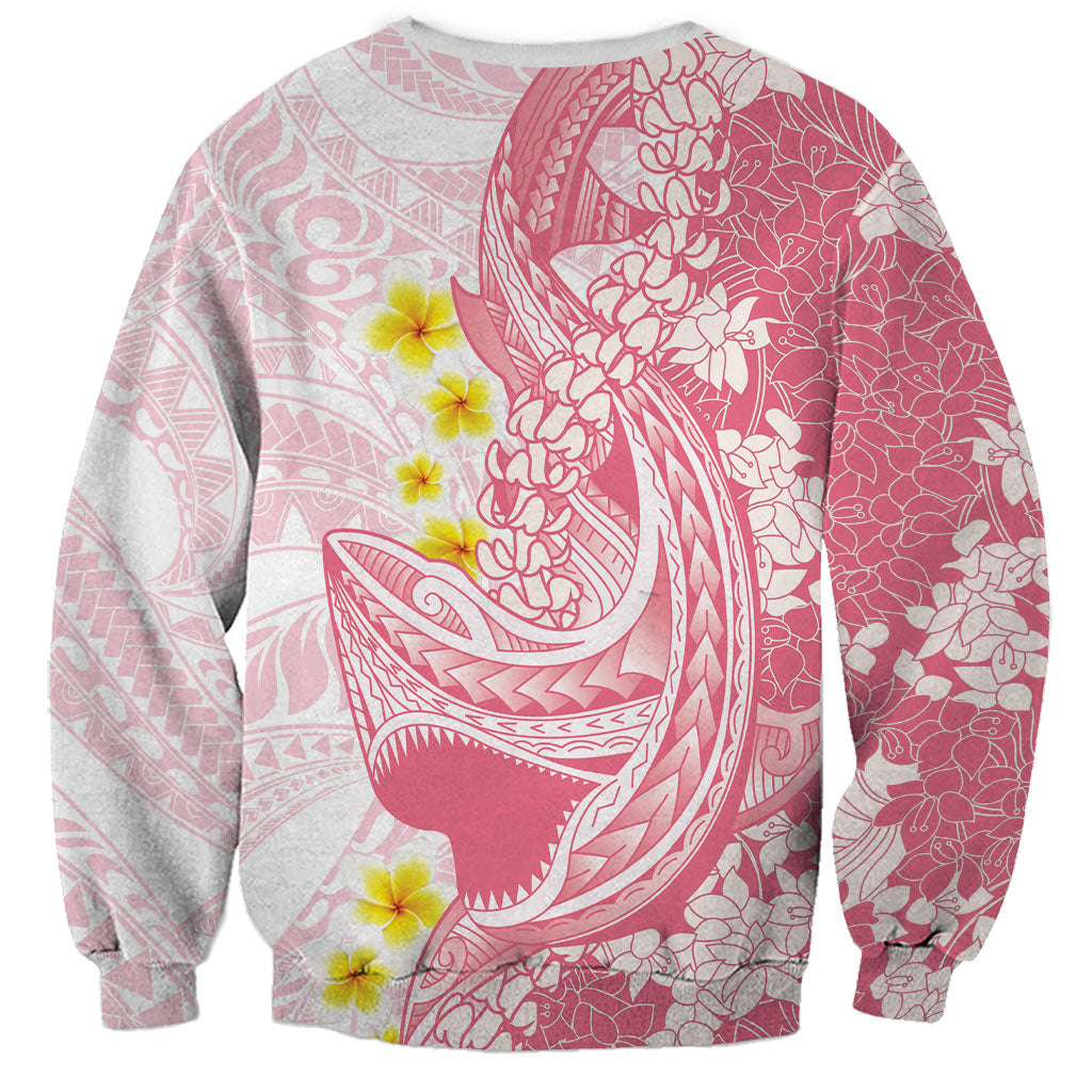 Pink Hawaii Shark Tattoo Sweatshirt Puakenikeni Lei Plumeria Polynesian Pattern