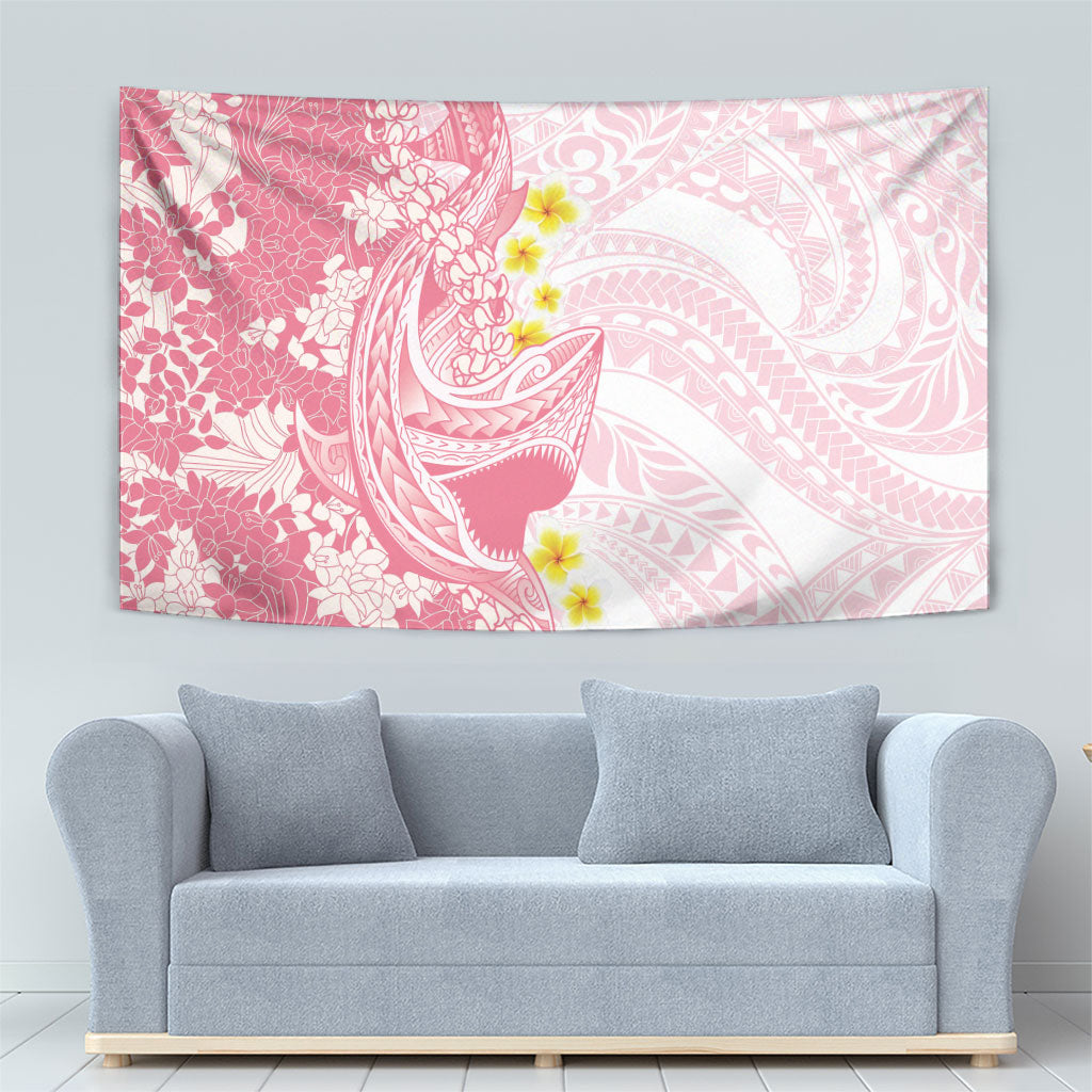 Pink Hawaii Shark Tattoo Tapestry Puakenikeni Lei Plumeria Polynesian Pattern