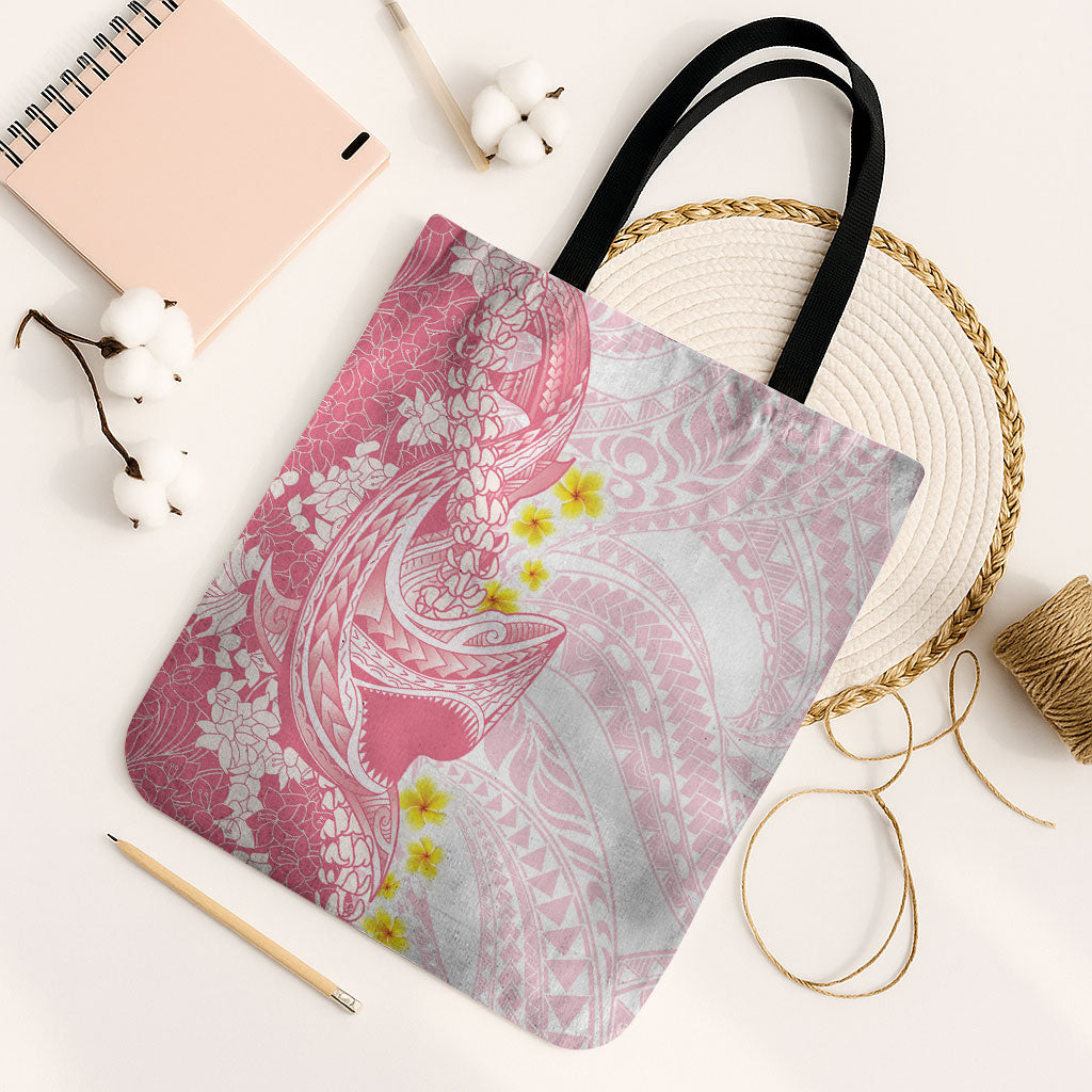 Pink Hawaii Shark Tattoo Tote Bag Puakenikeni Lei Plumeria Polynesian Pattern LT14 Black Strap One Size Pink - Polynesian Pride