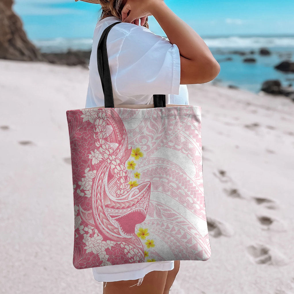 Pink Hawaii Shark Tattoo Tote Bag Puakenikeni Lei Plumeria Polynesian Pattern LT14 - Polynesian Pride