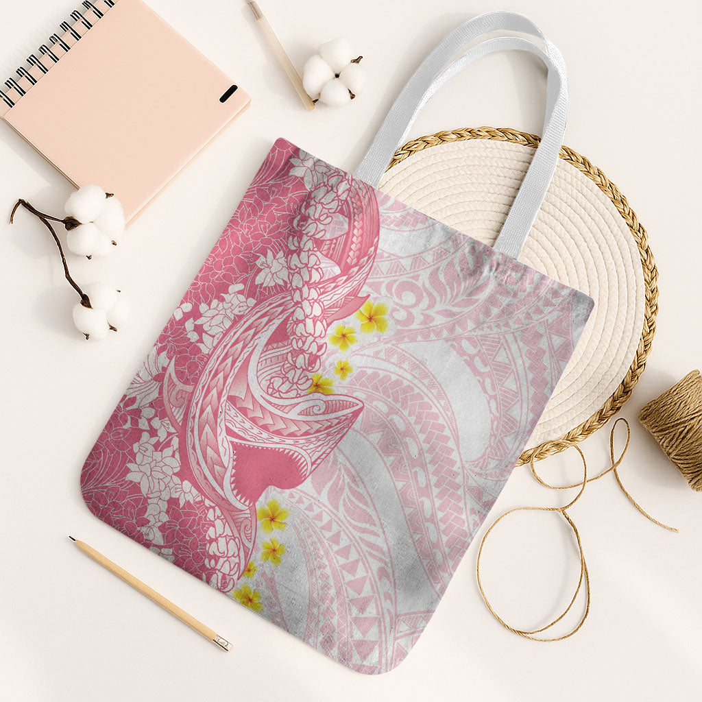 Pink Hawaii Shark Tattoo Tote Bag Puakenikeni Lei Plumeria Polynesian Pattern LT14 White Strap One Size Pink - Polynesian Pride