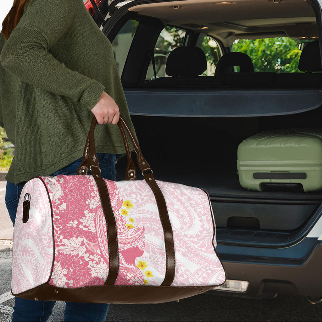 Pink Hawaii Shark Tattoo Travel Bag Puakenikeni Lei Plumeria Polynesian Pattern
