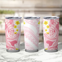 Pink Hawaii Shark Tattoo Tumbler Cup Puakenikeni Lei Plumeria Polynesian Pattern