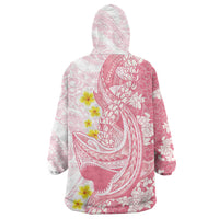 Pink Hawaii Shark Tattoo Wearable Blanket Hoodie Puakenikeni Lei Plumeria Polynesian Pattern LT14 - Polynesian Pride