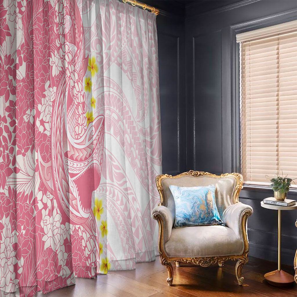 Pink Hawaii Shark Tattoo Window Curtain Puakenikeni Lei Plumeria Polynesian Pattern