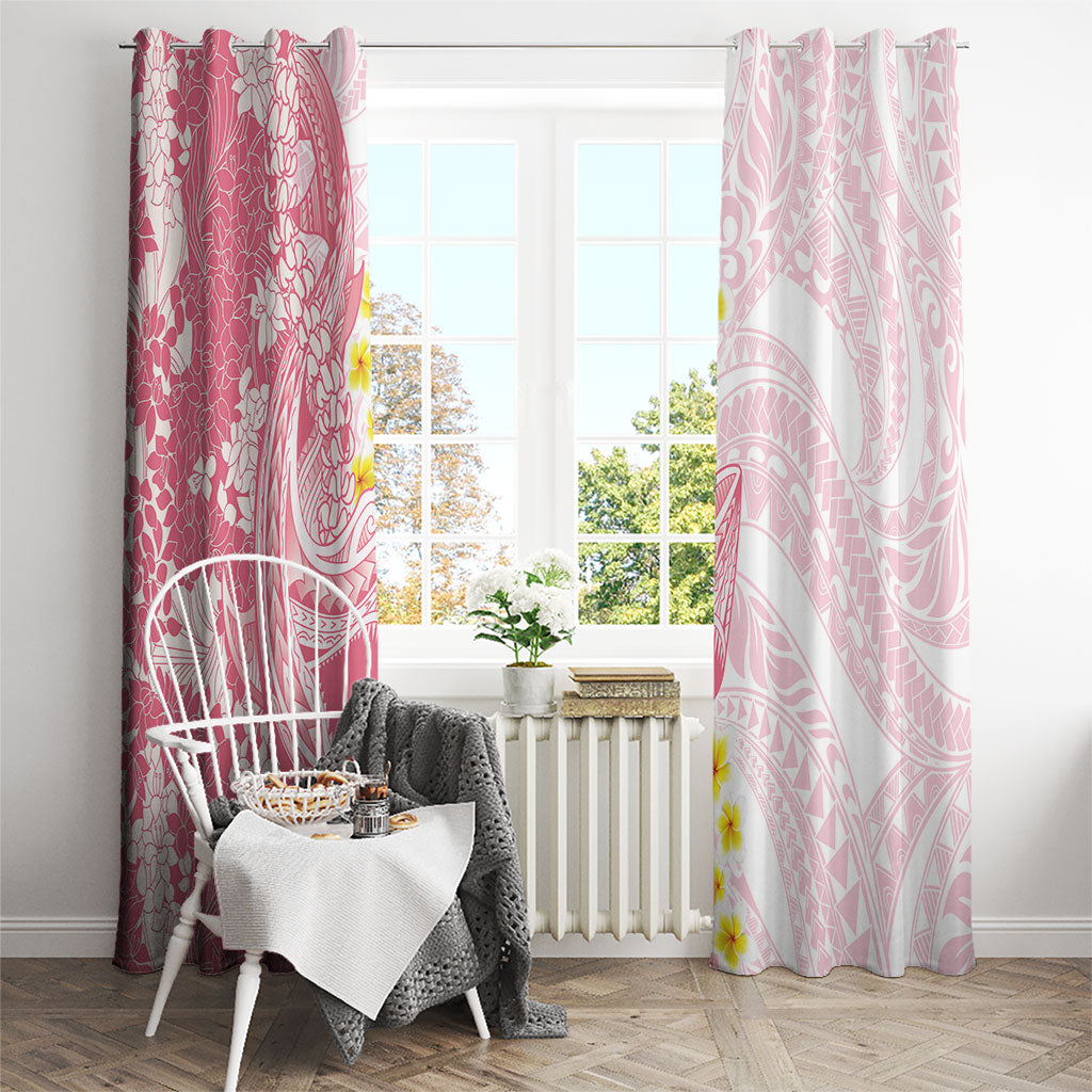 Pink Hawaii Shark Tattoo Window Curtain Puakenikeni Lei Plumeria Polynesian Pattern