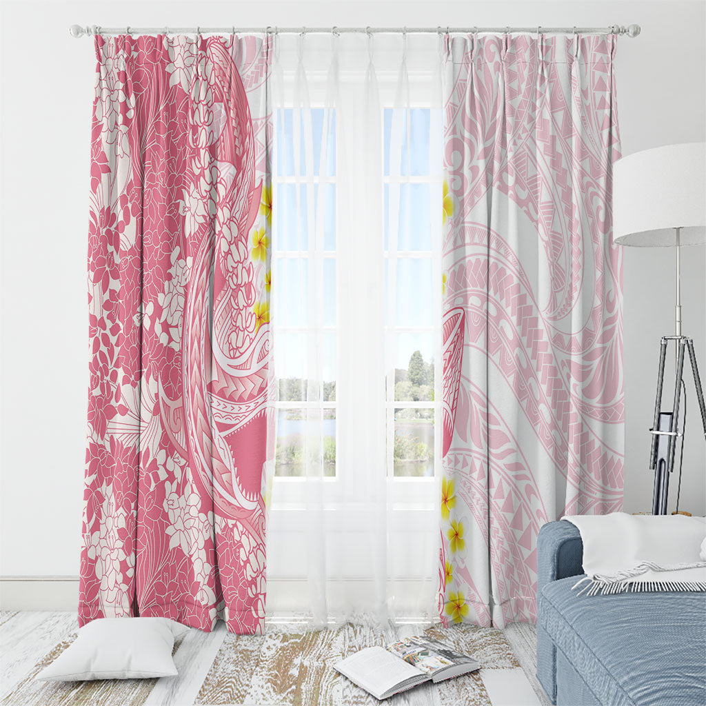 Pink Hawaii Shark Tattoo Window Curtain Puakenikeni Lei Plumeria Polynesian Pattern
